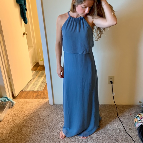 David’s Bridal Junior Bridesmaid Dress Steel Blue - Picture 2 of 8